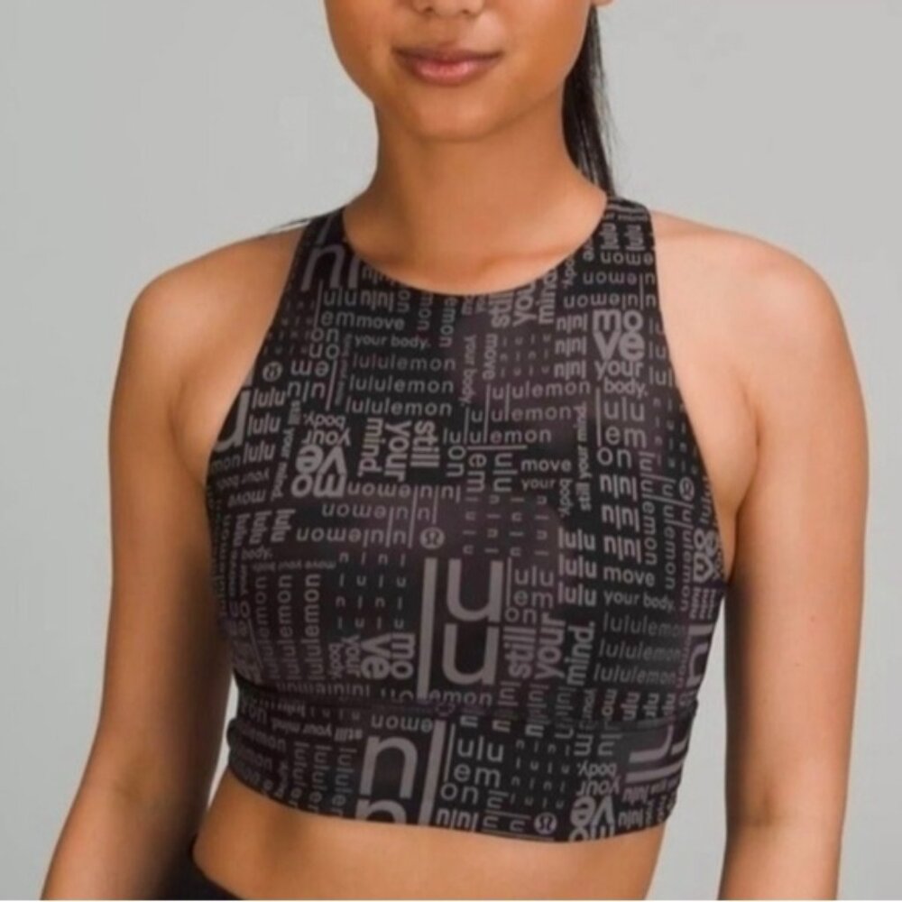 NWT Lululemon Energy Bra High Neck Long Line Size 2 Black and Gray